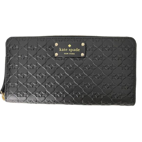 Kate Spade Wallet Penn Place Embossed Neda Zip Around Black Leather - Picture 1 of 4